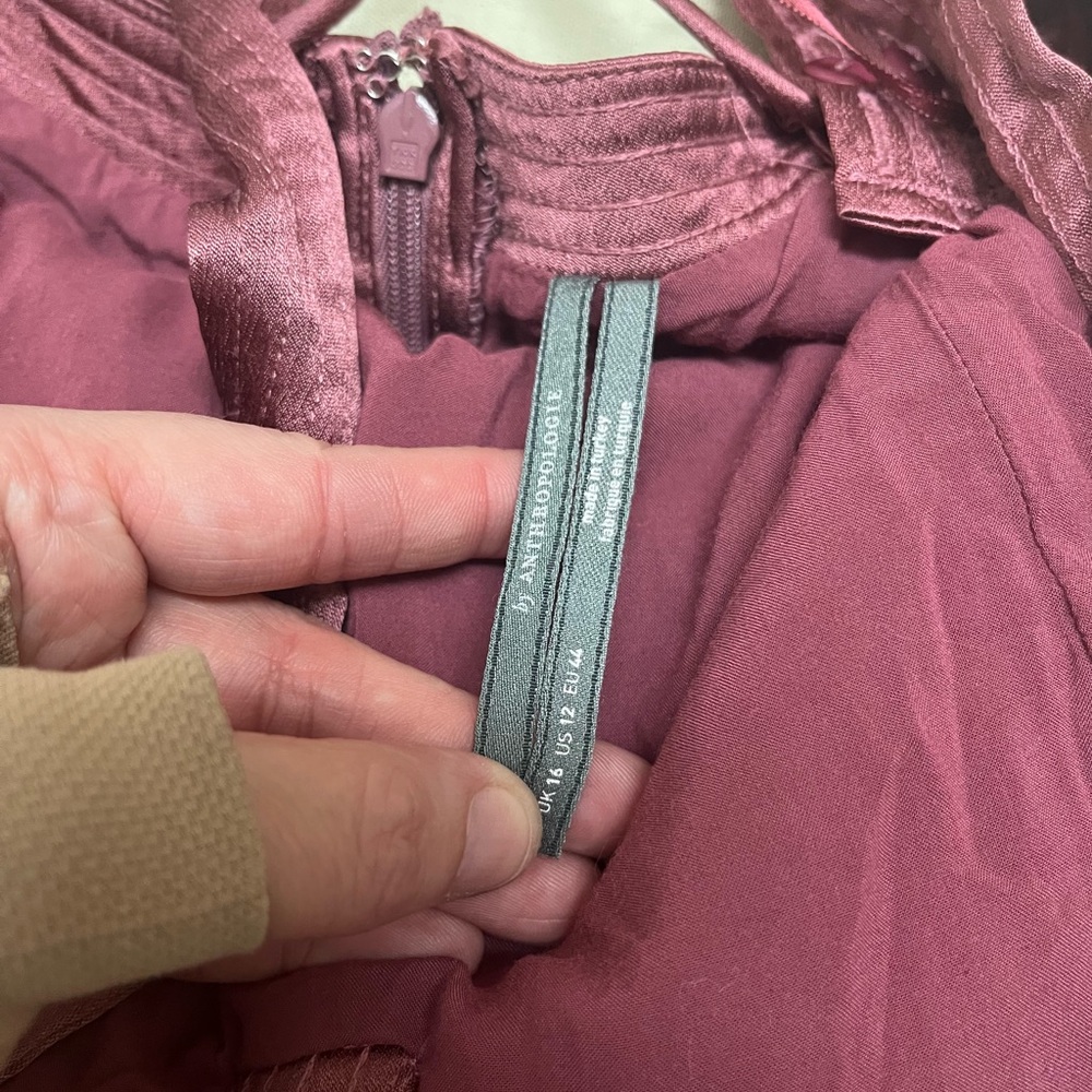 Anthropologie size 12 mauve satin cross back midi dress - Picture 8 of 15